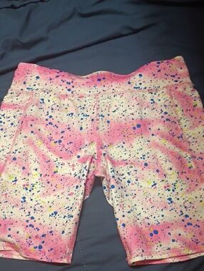 Athletic Works Pink Paint-Splash Kids Shorts with Blue & Yellow Accents